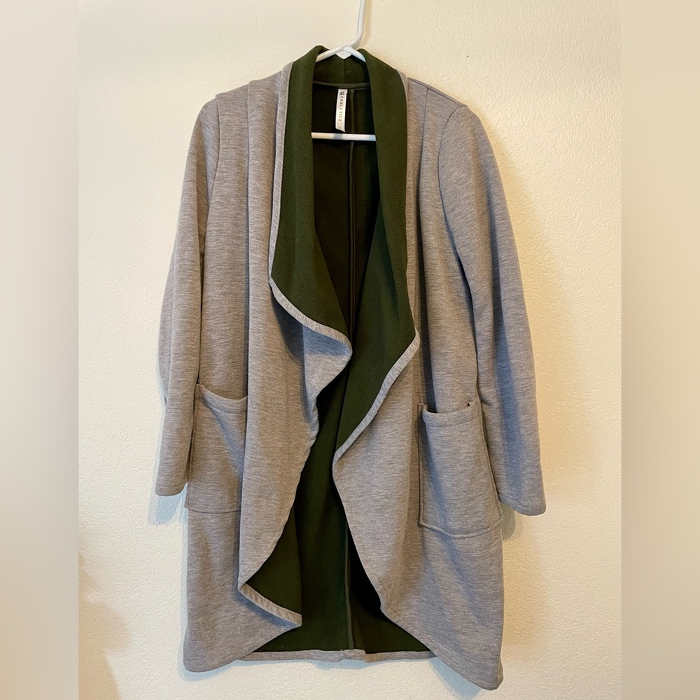 Fabletics Gray and Green Open Front Cardigan